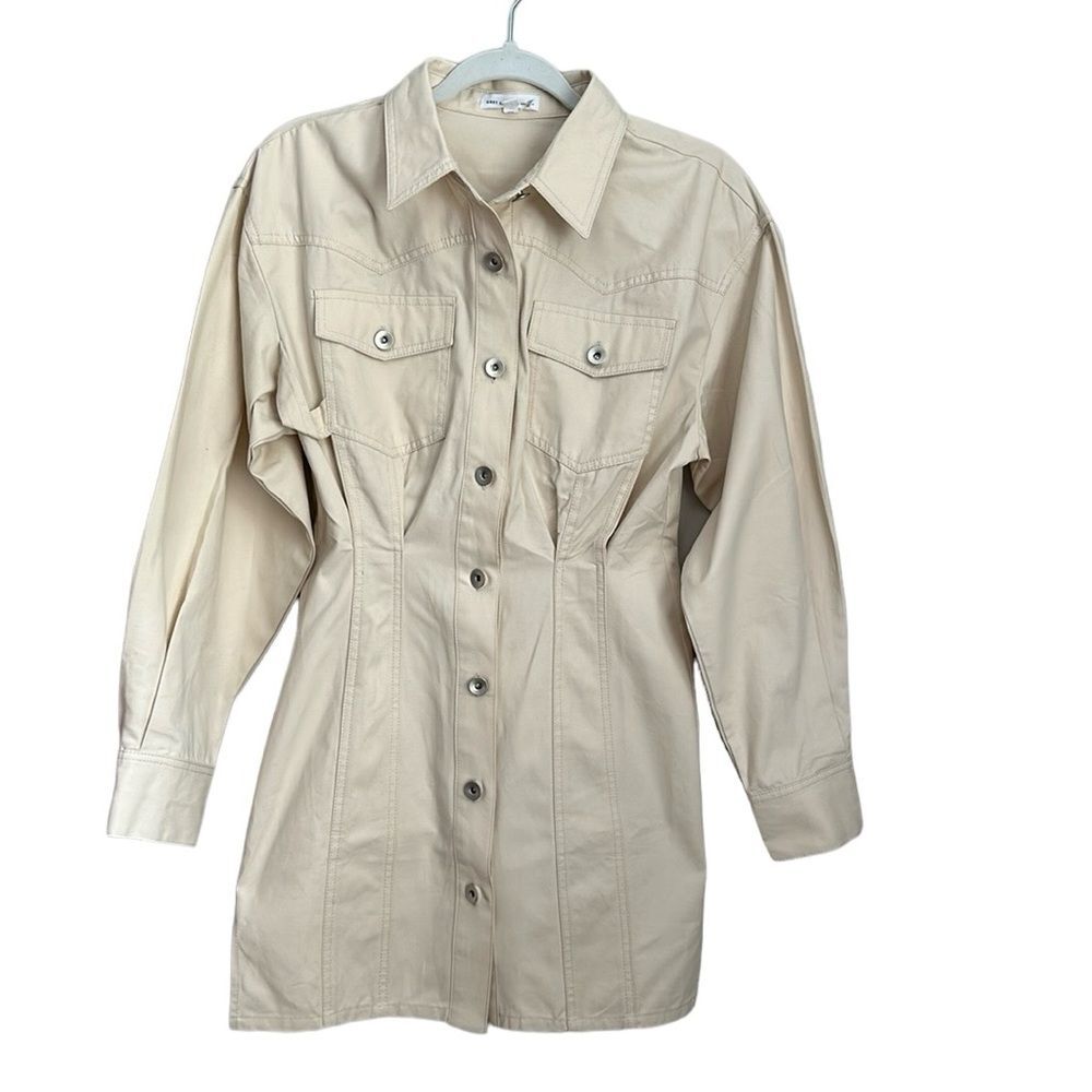 Grey Lab Los Angeles Military Style Safari Cotton Shirt Dress Long Sleeve Size S